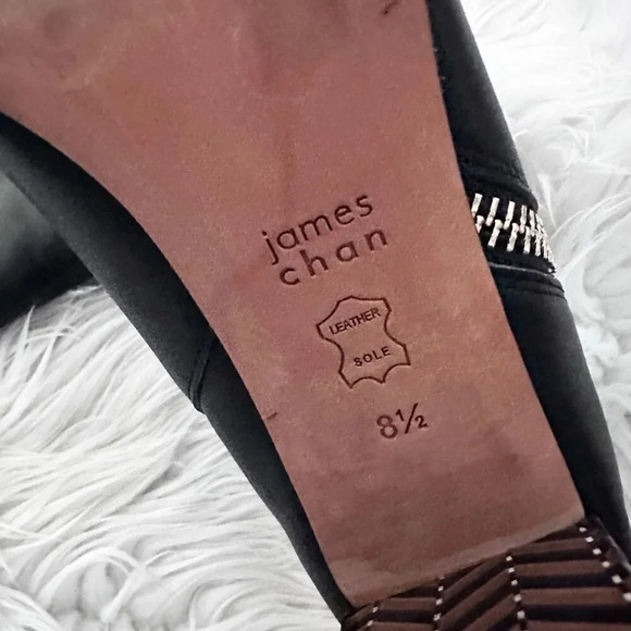 JAMES CHAN | Delia Black Ankle Boots Booties Herringbone Chevron | Size 8.5 - Picture 8 of 13